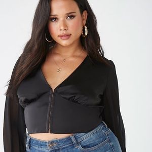 Sexy Plus Size Satin Chiffon Sleeves Crop Top